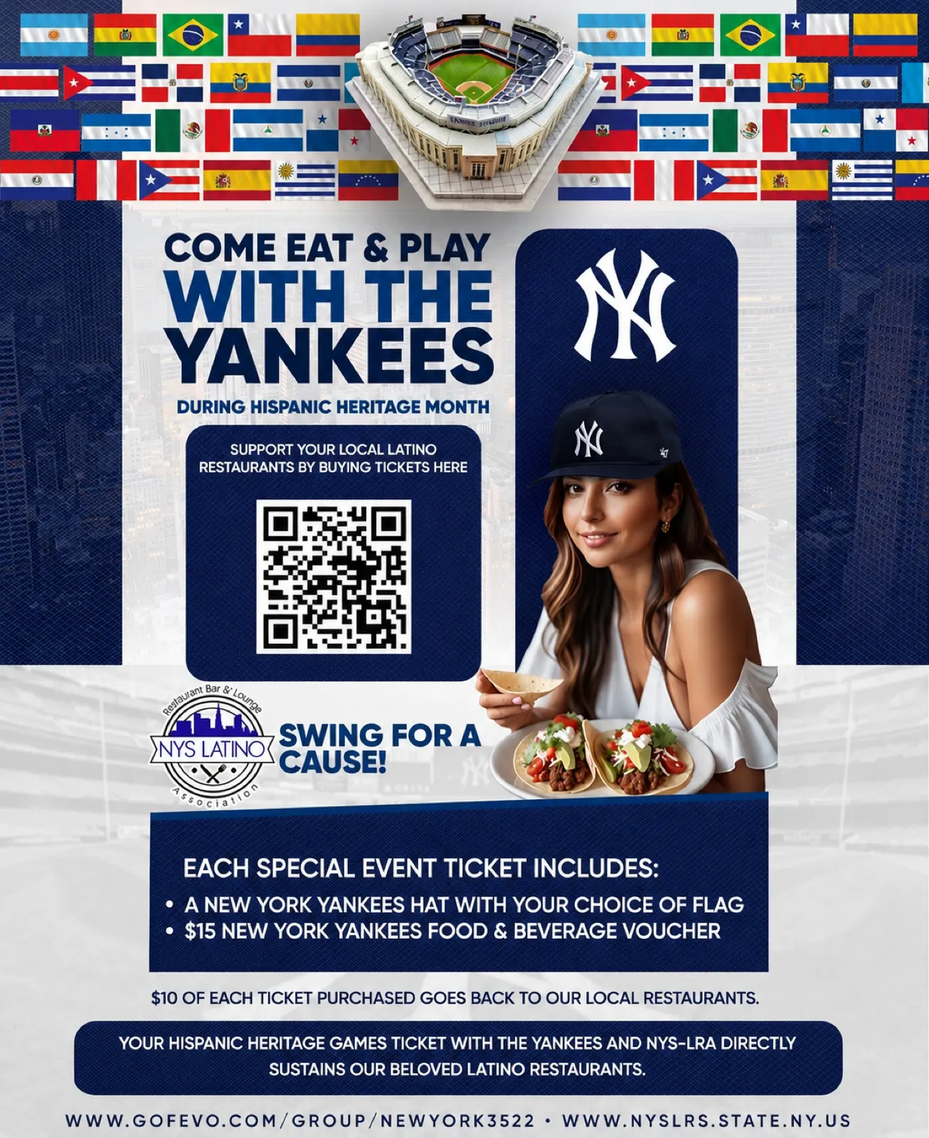 Eat and play with the Yankees Hispanic Heritage Month flyer